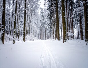 Snowy Step in a Deep Winter Forest