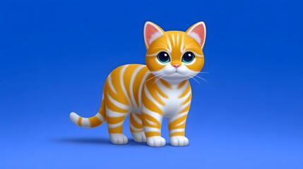 Fototapeta premium Cute cartoon cat kitten against blue background