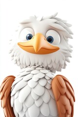 A 3D cartoon eagle character, isolate on white background, with exaggerated features and vibrant colors.