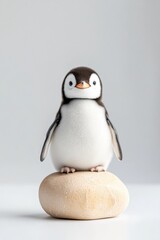 A baby penguin, isolate on white background, with fluffy down feathers and a curious look.