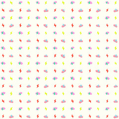 Seamless vector thundercloud pattern, cloudy sky, lightning, modern extreme weather