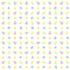 Seamless vector rain cloud and sun pattern, cloudy sky, lightning, modern extreme weather