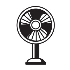 Black and white vector illustration of a modern electric fan for home cooling purposes ideal for ornament set design