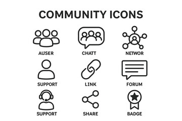 Community icons set: communication, support, networking, and engagement symbols