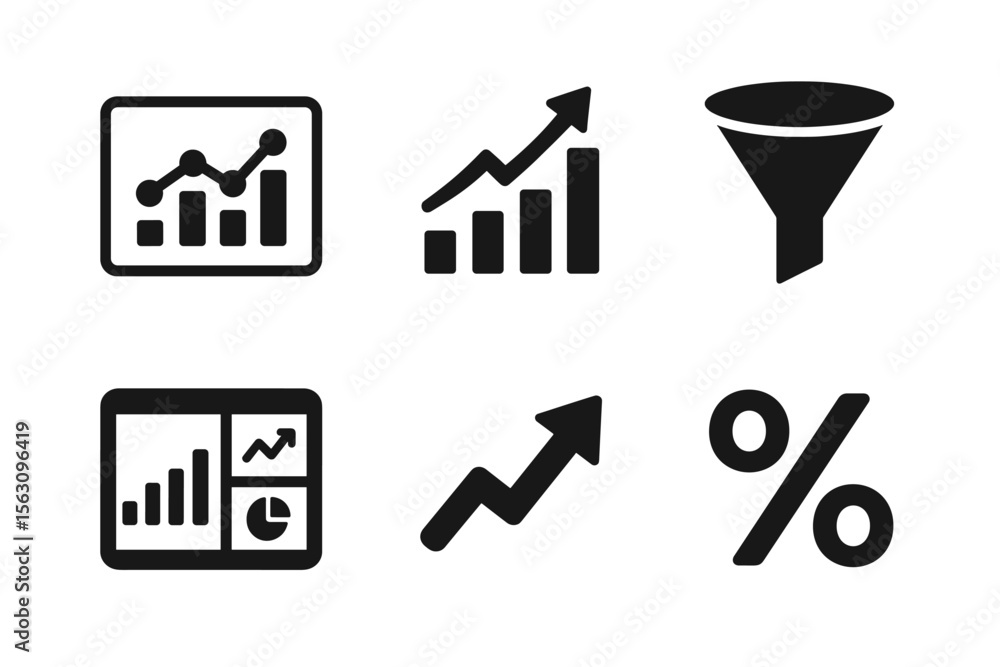Poster black graph and chart icons set illustrating data insights and analysis