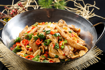 Iron pot tofu and roasted duck intestines