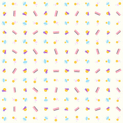 Rain cloud pattern, umbrella with hot sun, thermometer and air conditioner in cute colors, seamless vector, weather theme
