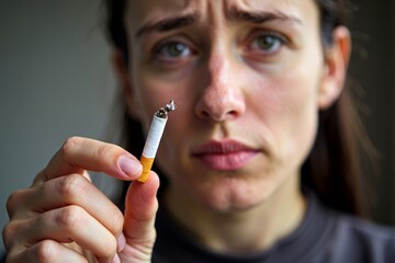 Obraz premium A Symbolic Portrait of Liberation: A Person with a Broken Cigarette, Exuding Relief and Determination