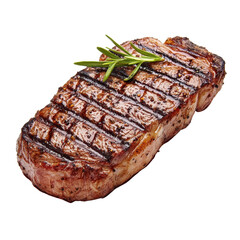 Striploin steak isolated on a white background, showcasing its tender texture and delicious grill marks. PNG