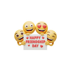 Obraz premium Cute smiling emoji design wishing Happy Friendship Day with two friends hugging and cheerful faces