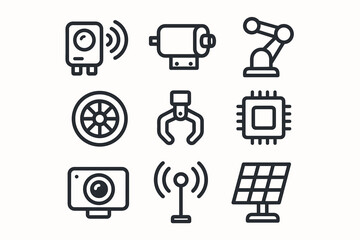 Fototapeta premium Set of technology icons: robotics, iot, sensors, and renewable energy symbols