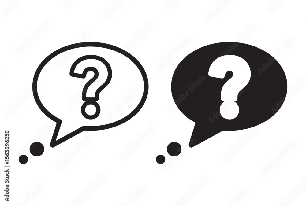 Poster two speech bubbles with question marks inside isolated on white background