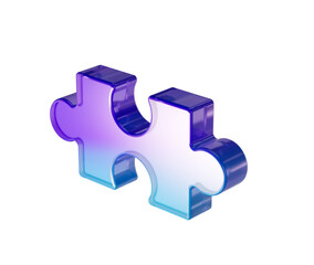 A glossy purple and blue gradient puzzle piece with a sleek, futuristic design. 3d illustration