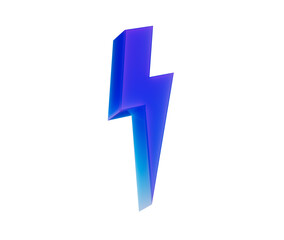 A glowing blue 3D lightning bolt icon with a sleek, modern and electrifying look. 3d illustration