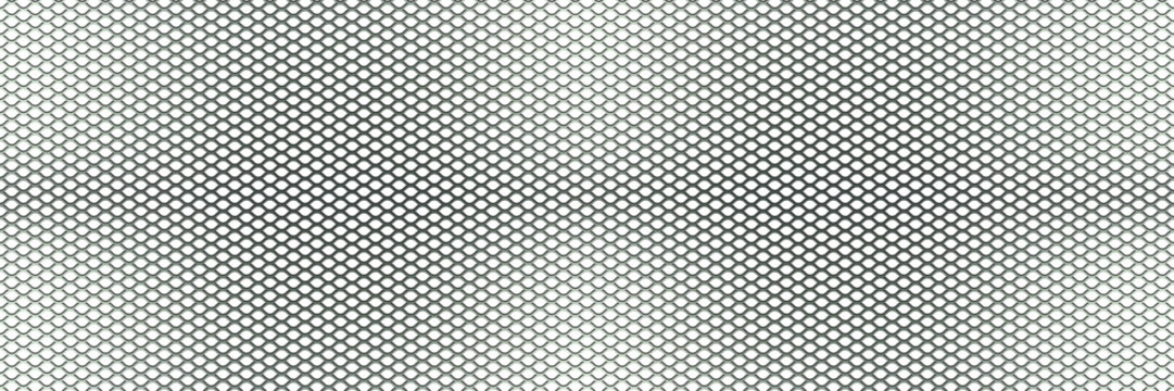 Silver speaker mesh with diamond holes seamless bg on white. Chrome perforated metal background. Aluminum sheet with air conditioning. Vector illustration
