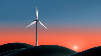 Obraz premium Wind turbine against a vibrant sunset landscape