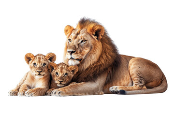 Obraz premium A family of lions, isolate on white background, demonstrating togetherness and strength in unity. PNG