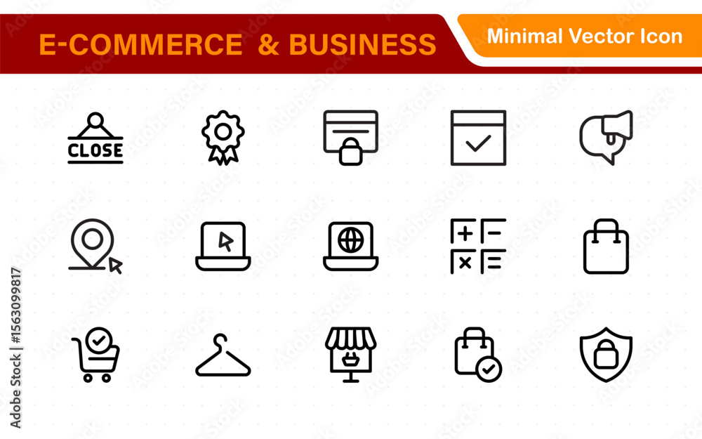 Poster e-commerce set of web icons in line style. online shopping icons for web and mobile app. business, m