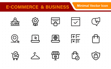 E-Commerce set of web icons in line style. Online shopping icons for web and mobile app. Business, mobile shop, digital marketing, bank card, gifts, sale, delivery. Vector illustration