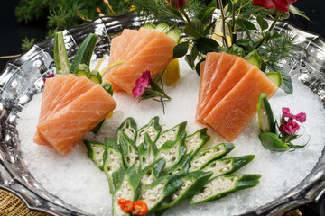 Chilled Okra and Salmon Sashimi