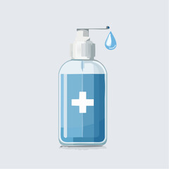 Blue medical icon set: vector illustration of various medical symbols including a blank, isolated plastic bottle with a pump for soap, shampoo, or other cosmetic liquids, representing hygiene and heal