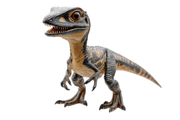 Obraz premium A standing Velociraptor, isolate on white background, showcasing its agility and fierce appearance. PNG