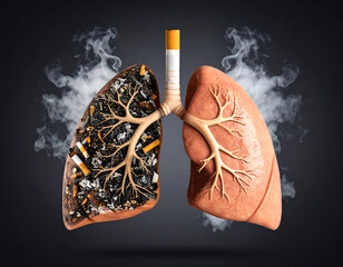 Smoking's Devastating Impact on Lungs - Healthy vs. Polluted with Cigarette Waste - No Smoking social issue Compaign.