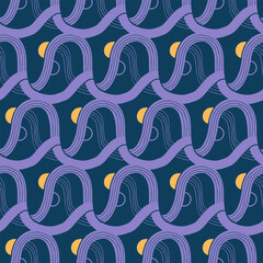 Hand-painted abstract seamless wave pattern with curved lines and night-inspired colors, ideal for backgrounds, textiles, or surface design.