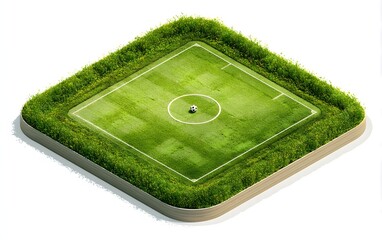 Isometric view of a soccer field surrounded by greenery.