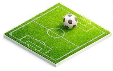 Soccer field with ball, isometric view.