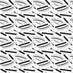 Seamless eyelash pattern with mascara wands. Beauty cosmetic mascara makeup background