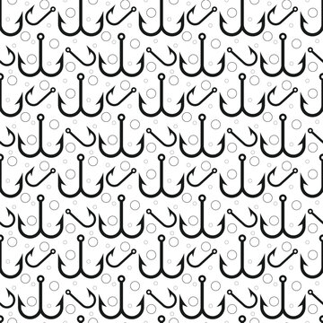 Seamless fishing hook pattern. Tackle sport background. Fishing outdoor hobby