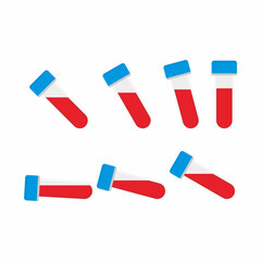 Set of blood sample tubes in several tilted poses with the flatness of the fluid contents.