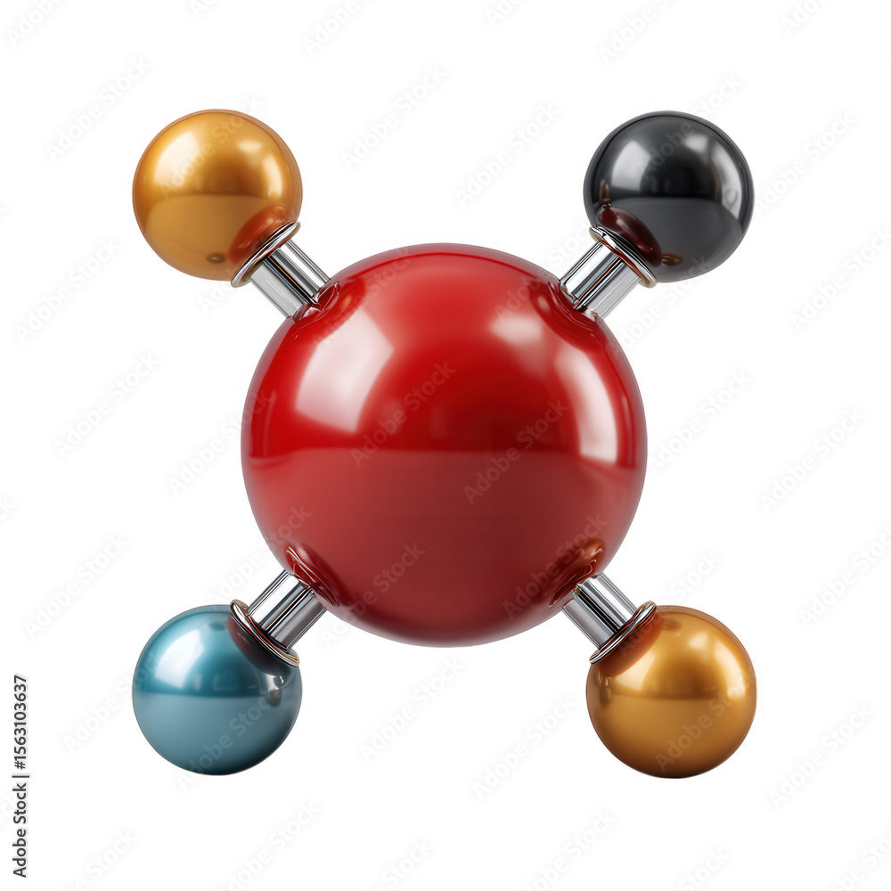 Poster molecular structure with spheres of different colors isolated on transparent background