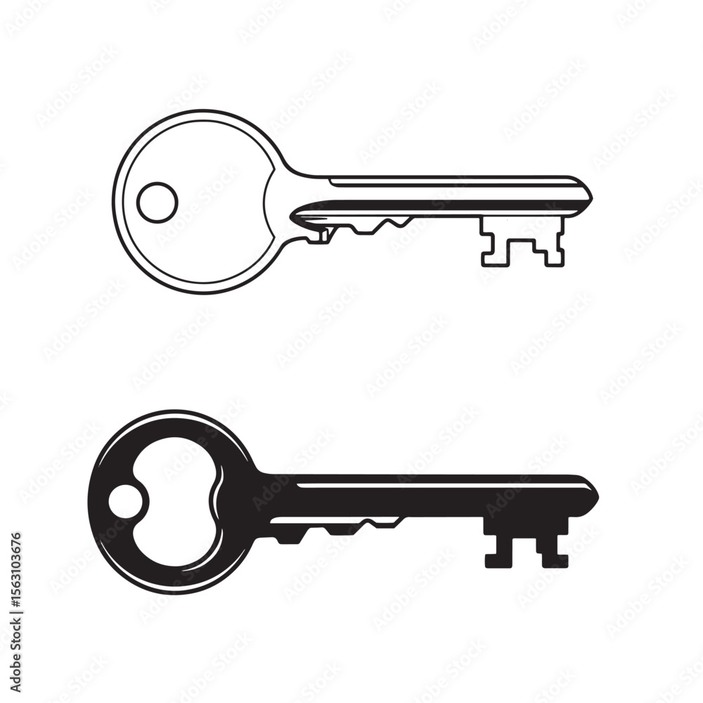 Aufkleber two distinct key illustrations in a modern ornament set for security and access concepts