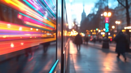 Dynamic urban light trails blurring across city street at night depicting speed movement and modern cityscape
