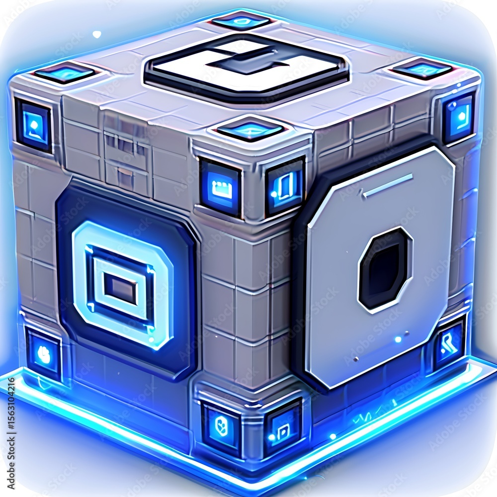 Poster futuristic interconnected grid node displaying advanced technology with glowing interface elements