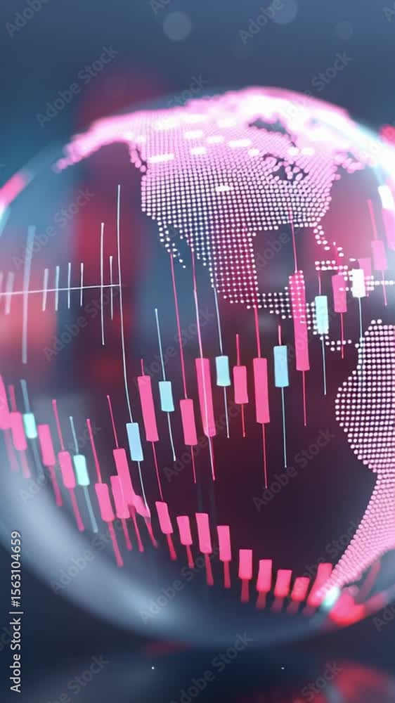 Aufkleber digital globe with stock market candlestick chart overlay showing financial data trends and global e