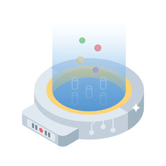 A modern isometric icon showing hologram display projection