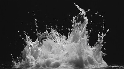Dramatic Water Splash Against Black Background: Liquid Motion in Monochrome