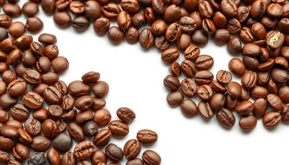 Naklejka premium Roasted coffee beans, isolated on white background, perfect for banner or packaging design, texture, isolated