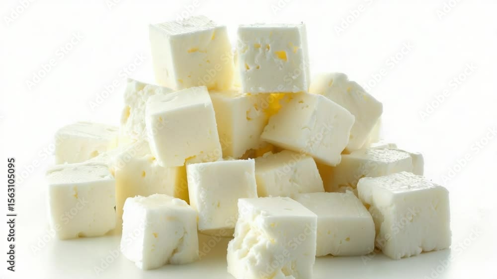 Poster a pile of cubes of cheese stacked on top of each other