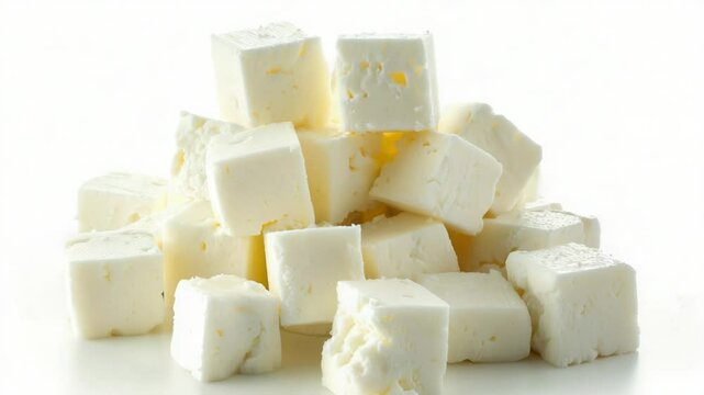 A pile of cubes of cheese stacked on top of each other