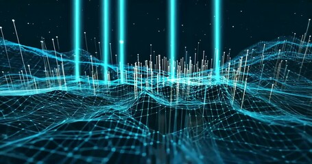 Abstract digital landscape with glowing lines and points representing data visualization and technology - Powered by Adobe