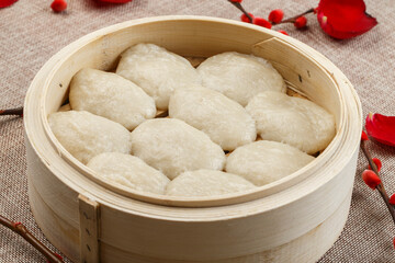 Northeastern sticky bean curd in red bamboo basket