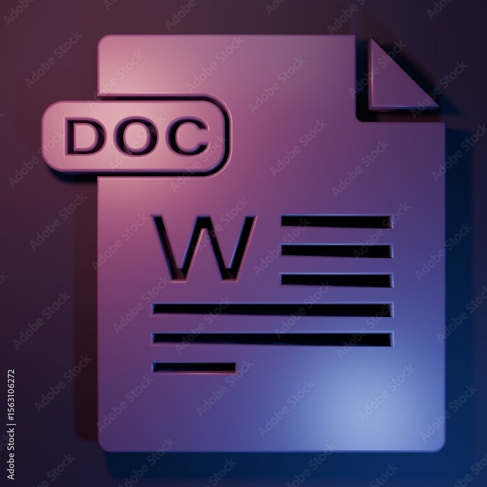 Fototapete purple doc file document. download doc button icon isolated on purple-blue background. doc file exte