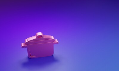 Pink Cooking pot icon isolated on purple-blue background. Boil or stew food symbol. Minimalism concept. 3D render illustration
