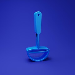 Blue Kitchen ladle icon isolated on blue background. Cooking utensil. Cutlery spoon sign. Minimalism concept. 3D render illustration