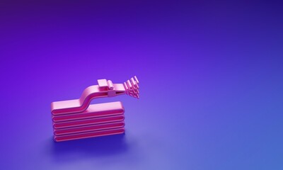 Pink Garden hose or fire hose icon isolated on purple-blue background. Spray gun icon. Watering equipment. Minimalism concept. 3D render illustration