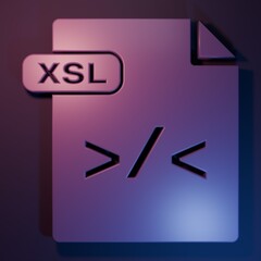 Purple XSL file document. Download xsl button icon isolated on purple-blue background. Excel file symbol. Minimalism concept. 3D render illustration